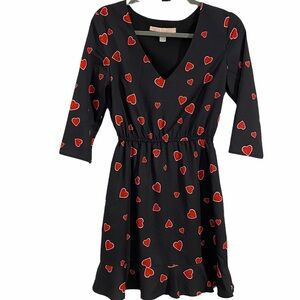 Anthropologie Hutch Allover Heart Print Dress XS Black and Red Valentine